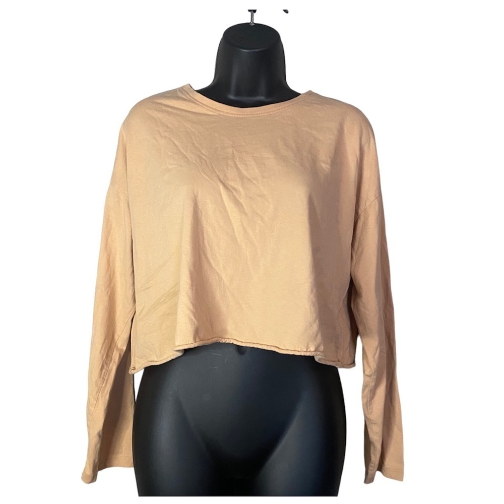 ASOS Pink Crew Neck Long Sleeve Basic Comfy Crop Top Tee Shirt 100% Cotton